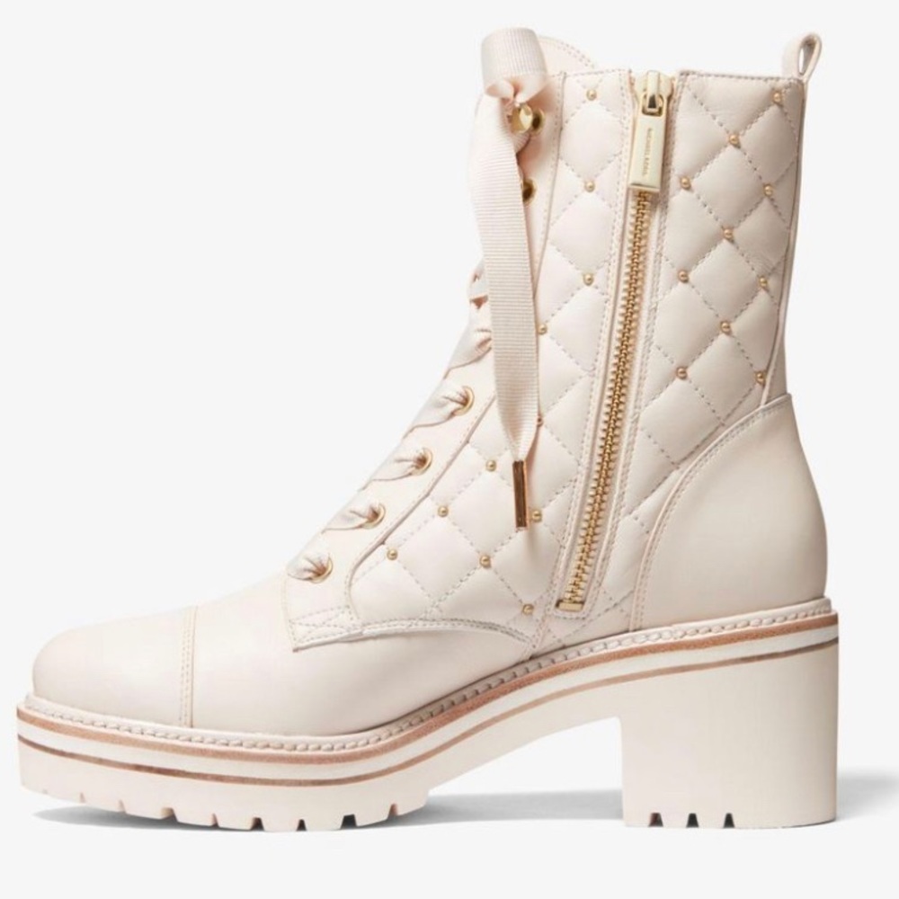Michael Kors Tilda Quilted Leather Combat Boots sz 8.5 in Cream